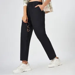 honey by pantaloons Women Regular Fit Black Cotton Blend Trousers-picture-11