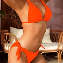 mon fashion collection Solid Women Bikini Orange Swimsuit image 3