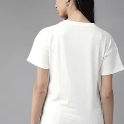 patche Women Printed Round Neck Pure Cotton White T-Shirt image 2