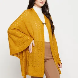 cantabil Self Design Wool Blend Women Yellow Stole image 4