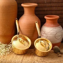 tatsatva Hammered Brass Saucepan without Lid | Non Toxic | Sustainable Cookware (Big) Sauce Pan 18 cm diameter 3 L capacity image 2