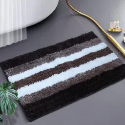 Brown Striped Microfibre 23x15 Inches AntiSkid Bath Mat-image-85