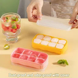 shree grb SILICONE LINE ICE CUBE TRAY PACK OF 3 WITH LID 100% BPA Free K40 Multicolor Silicone Ice Cube Tray image 3