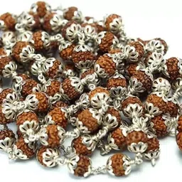 hari om ratan kendra 5 Mukhi Rudraksha Mala German Silver 54+1 Beads Silver Plated Oxidised Silver Chain-picture-13