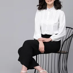 style quotient Women Regular Fit Solid Ruffle Collar Casual Shirt image 5