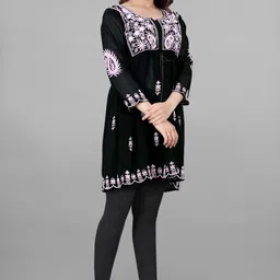 avani creation Casual Regular Sleeves Embroidered Women Black Top image 3
