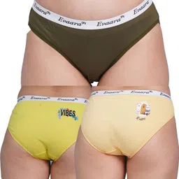 evaara Pack of 3 Women Hipster Yellow, Dark Green, Beige Panty image 1