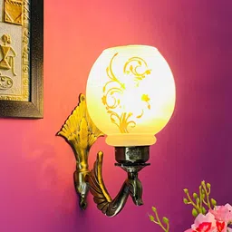 foziq Gold & White B22 holder Metal & Glass Uplight Wall Scone image 1