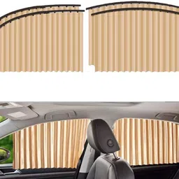 pormono 4Pcs Car Side Window Curtain - 4 Pcs Car Window Curtain - Car Curtain - Cream Car Curtain image 1