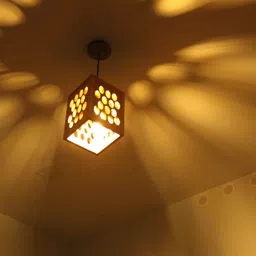 nila nirav Modern Wooden Cube Pendant Light - Perforated Geometric Hanging Fixture Ceiling Light Ceiling Lamp image 2