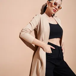 sassafras Women Full Sleeve Beige Shrug image 1