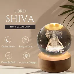 divine creations 3D Crystal Ball Lamp Shiva with Wooden LED Base - Perfect for your Home Night Lamp image 3