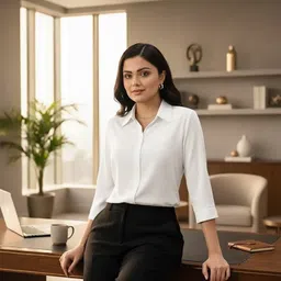 prieto Women Regular Fit Solid Button Down Collar Formal Shirt image 1