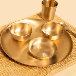 rammetals Bronze Kansa Traditional Thali Set | 6-Piece Dinner Set with Bowls, Spoon & Tumbler Dinner Set image 2