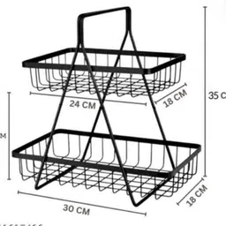 glocy Utensil Kitchen Rack High-Grade Steel 2-Tier Fruit and Vegetable Organizer | black (pack of 1) Steel image 4