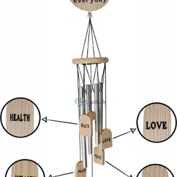 Good Luck Wooden Positive Energy Wind Chimes 4 pipe for Home, Office, Balcony Wood, Aluminium Windchime-image-3