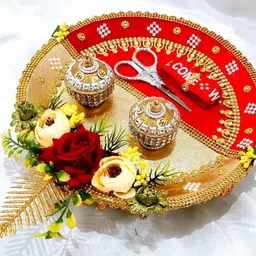 Welcome Jiju Thali Puja Tray for Wedding Platter with Welcome Ribbon Steel Decorative Platter-image-20