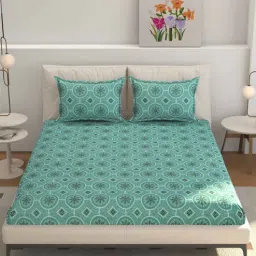real dream Orange Floral Glace Cotton Queen Fitted Bed Sheets with 2 Pillow Covers (240 tc)-picture-16