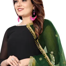 s and h designer Net Embellished Dark Green Women Dupatta image 2