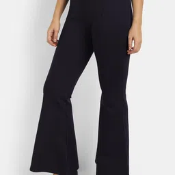 next one Women Flared Blue Viscose Rayon Trousers image 3