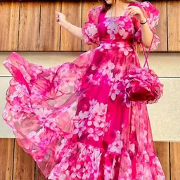 indianrani Self Design Chiffon Stitched Flared/A-line Gown image 2