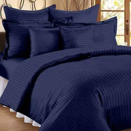 Blue Striped TC 300 Cotton Double Bed Sheet With 2 Pillow Covers by Jaipur Fabric-picture-12