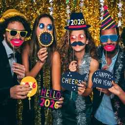 yozique Multicolor NewYear Photo Booth Props,Happy New Year Decorations (Pack of 27) image 4