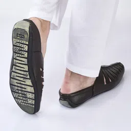 fausto Laser Cut Design Back Open Evening Party Slip On Shoes Mojaris For Men image 2