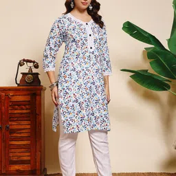 faeebfashion Pack of 2 Women Floral Print, Printed Cotton Blend Straight Kurta image 3