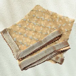 kamya fashion Net Embroidered Gold Women Dupatta image 3