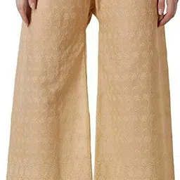 amfabrics Women Regular Fit Beige Cotton Blend Trousers image 1