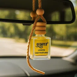 quimper LEMON Hanging Car perfume Room Air Freshener, Glass Bottle with Wooden Lid Car Freshener Diffuser Set image 4