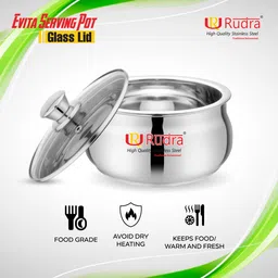 rudra ss Evita Serving Casserole Set|Toughened Glass Lid|PUF Insulated Hot Box|Roti Box Serve Casserole image 2