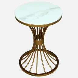 casacraft from pepperfry Naldo White Porcelain Top End Table With Gold Finish image 5