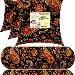 actos Microfibre Bolster Pack of 5 Floral Combo Set Of 3 Cushion And 2-picture-13