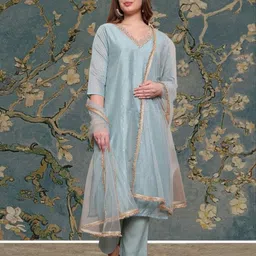 avanshee Women Chanderi Kurta Pant Dupatta Set-picture-26