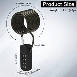 serplex HASTHIP 12m Metal Coil Cable Lock 4 Digit Combination Lock for Bike Gate Combination Lock image 2