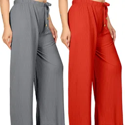 payaltextile Pack of 2 Women Regular Fit Multicolor Cotton Blend Trousers-picture-24
