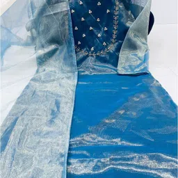 gatrad Women Embroidered Tussar Silk A-line Kurta With Attached Dupatta image 3