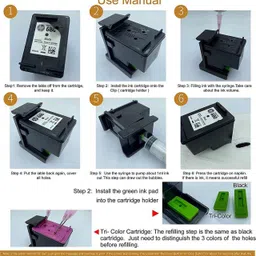 ASV REFILL KIT hp printer 1210, 1211, 1212, 1213, 2330, 2331, 2332, 2333, 2720, 2721 Black + Tri Color Combo Pack Ink Bottle image 3