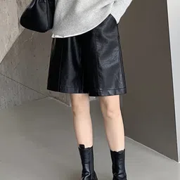 lulu & sky Solid Women Black Regular Shorts image 4