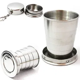 cuzwave Portable Folding Stainless Steel Travel Camping Water Mug Cup Glass Water/Juice Glass image 1