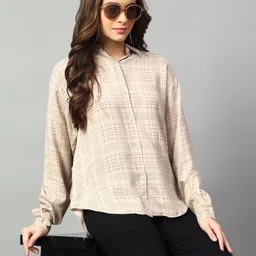 kotty Women Oversized Fit Checkered Spread Collar Casual Shirt-picture-16
