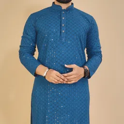 balajiis Men Embellished Cotton Rayon Straight Kurta-picture-24