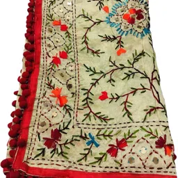 fancy duppatta house Poly Chanderi Self Design Red, Multicolor Women Dupatta image 1