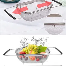 pavityaksh Over The Sink Colander Strainer Stainless Steel Adjustable Expandable Kitchen Collapsible Strainer image 5