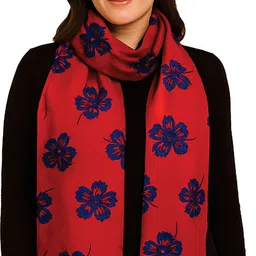 adorngal Printed Cotton Blend Women Blue, Red Scarf, Stole, Fancy Scarf-picture-13