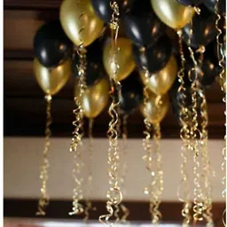 devansh enterprises Solid Combo of 35, 1 Piece Happy Birthday Banner Black , 30 Black and Golden Balloons, 2 Curtains, (Pack Of 35) Balloon image 4