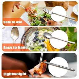 cherrybox Cutlery Set Spoon Fork & Chopstick Set with Sliding Storage Box Stainless Steel Cutlery Set image 3