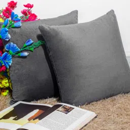 cazimo Grey Holland Velvet Solid 16X16 Inches Cushion Cover image 1